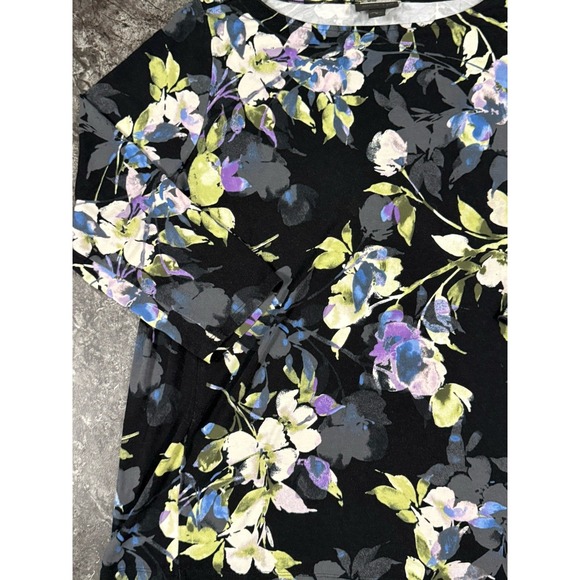 J Jill Wearever Womens Floral Boat Neck 3/4 Sleeve Top Stretchy Black Sz M - Picture 4 of 9